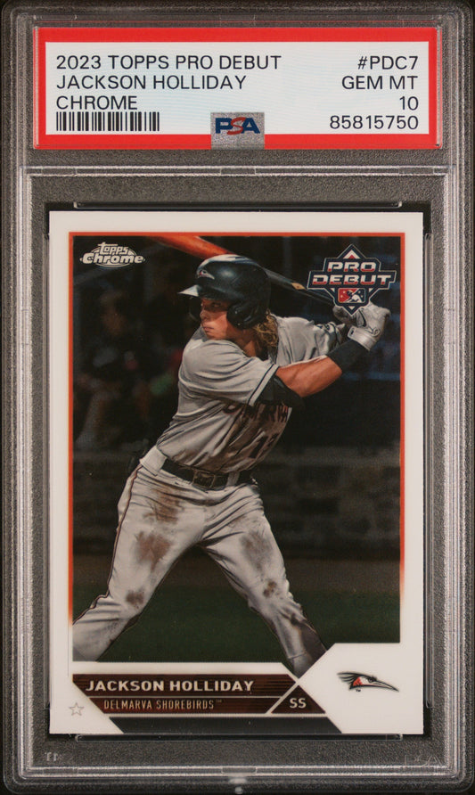 Graded 2023 Topps Pro Debut Jackson Holliday #PDC7 Chrome Rookie RC Baseball Card PSA 10 Gem Mint