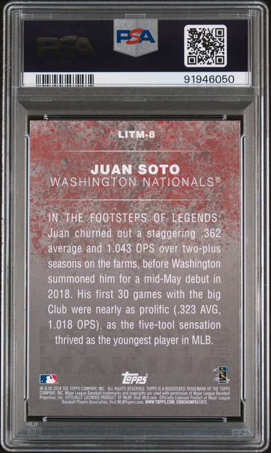 Graded 2018 Topps Update Juan Soto #LITM8 Legends in the Making Rookie RC Baseball Card PSA 10 Gem Mint