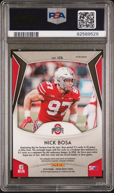 Graded 2019 Panini Prizm DP Nick Bosa #126 Silver Prizm Rookie RC Football Card PSA 10 Gem Mint