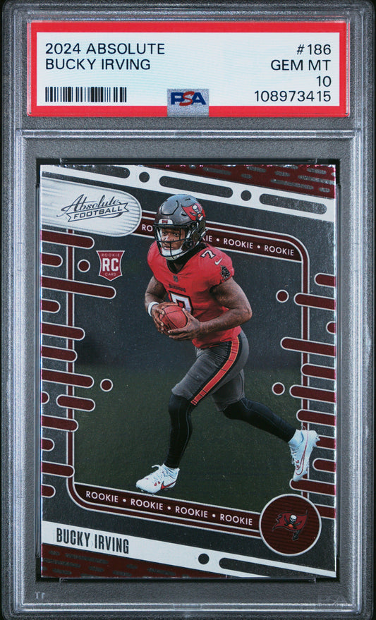 Graded 2024 Panini Absolute Bucky Irving #186 Rookie RC Football Card PSA 10 Gem Mint