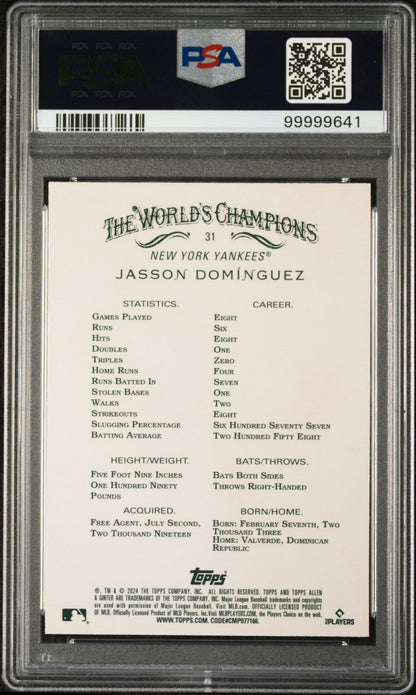Graded 2024 Topps Allen & Ginter Jasson Dominguez #31 Chrome Rookie RC Baseball Card PSA 10 Gem Mint