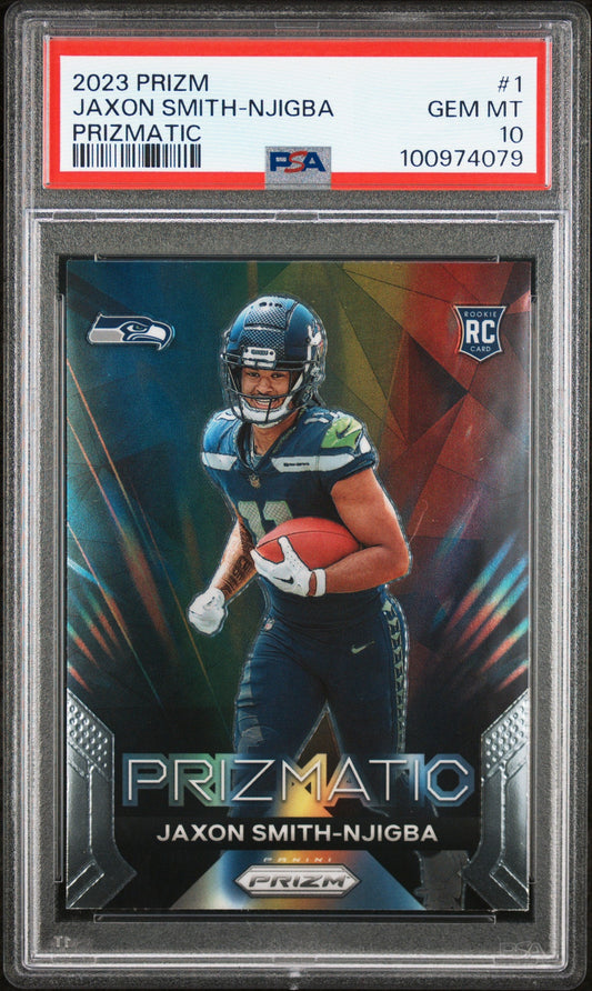 Graded 2023 Panini Prizm Jaxon Smith-Njigba #1 Prizmatic Rookie RC Football Card PSA 10 Gem Mint