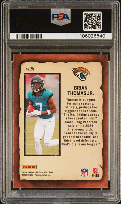 Graded 2024 Panini Mosaic Brian Thomas Jr #25 Notoriety Rookie RC Football Card PSA 10 Gem Mint