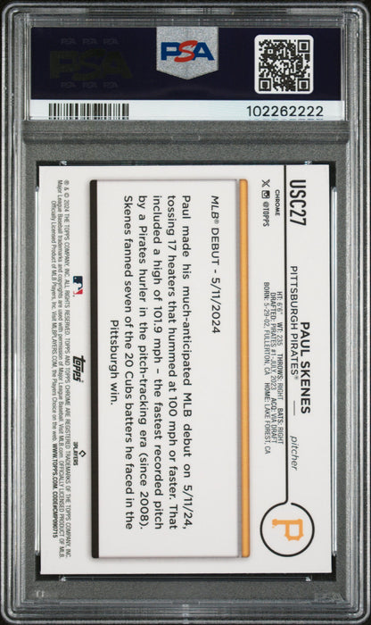 Graded 2024 Topps Chrome Update Paul Skenes #USC27 Rookie RC Baseball Card PSA 10 Gem Mint