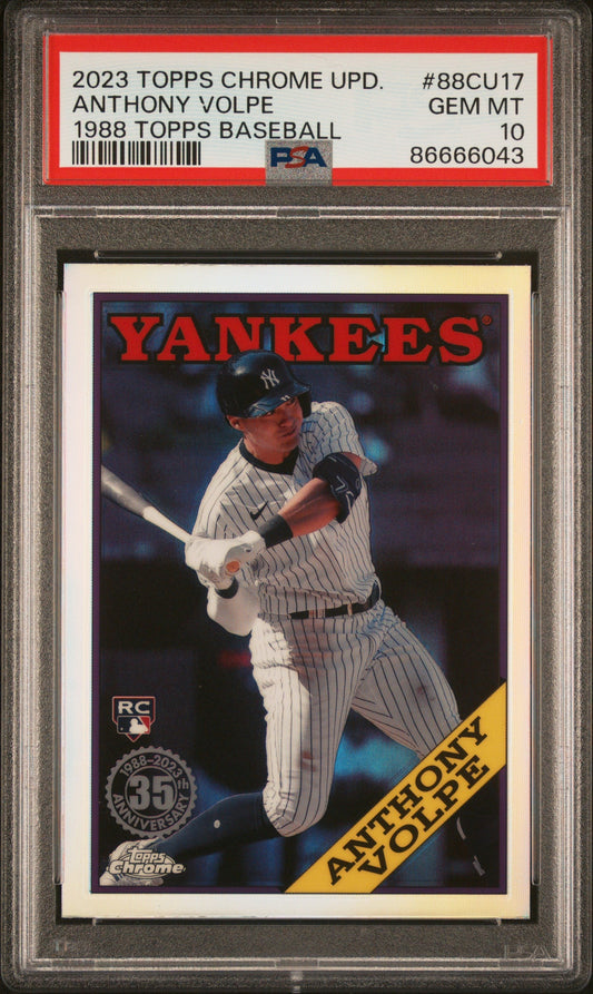 Graded 2023 Topps Chrome Update Anthony Volpe #88CU17 1988 Topps Baseball Rookie RC Baseball Card PSA 10 Gem Mint
