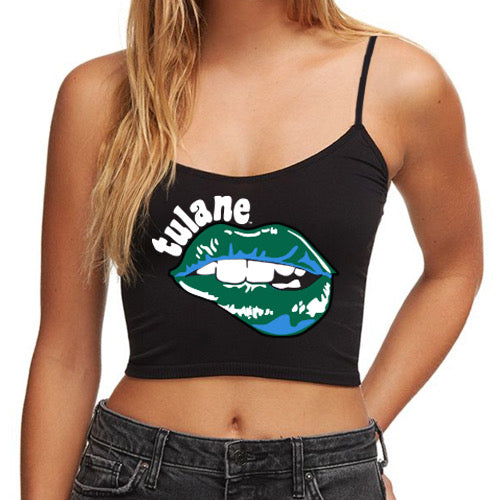 Tulane Lips Black Spaghetti Tank