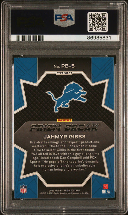 Graded 2023 Panini Prizm Jahmyr Gibbs #PB5 Prizm Break Silver RC Football Card PSA 10 Gem Mint