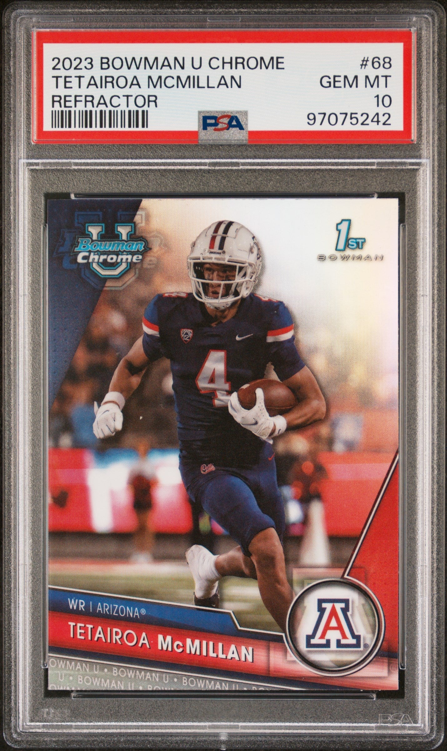 Graded 2023 Topps Bowman U Chrome Tetairoa McMillan #68 Refractor Rookie RC Football Card PSA 10 Gem Mint