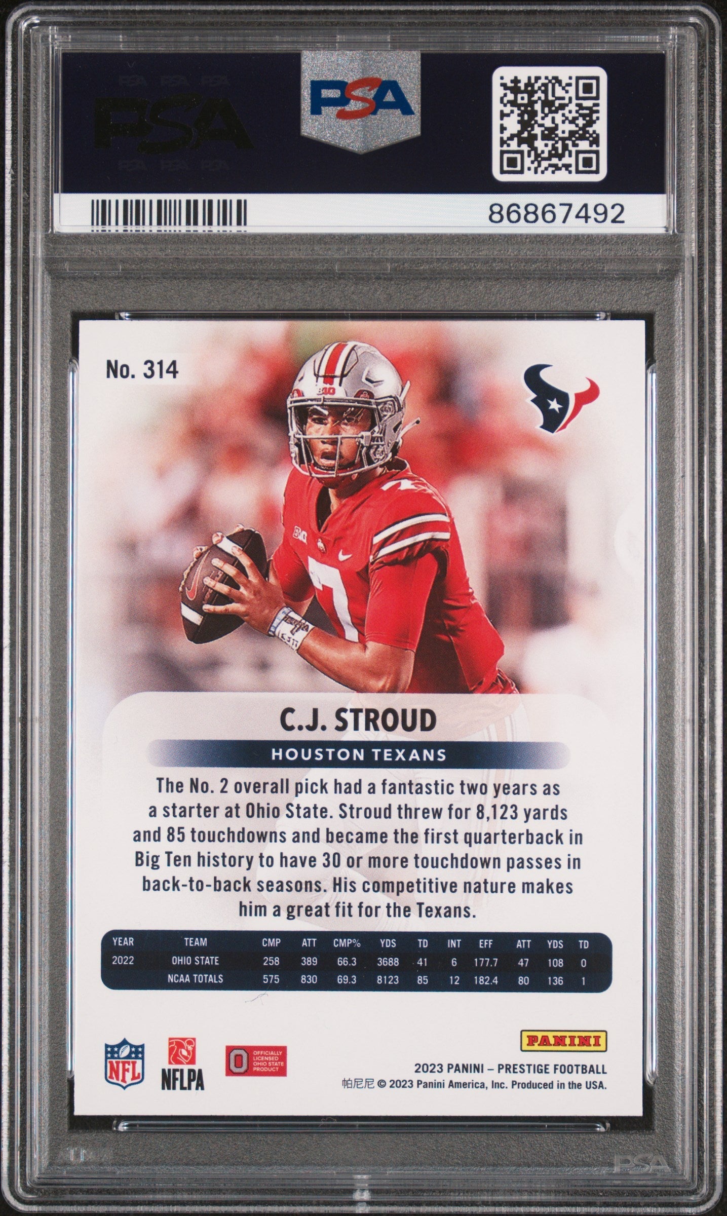Graded 2023 Panini Prestige CJ Stroud #314 Diamond Xtra Points Rookie RC Football Card PSA 10 Gem Mint