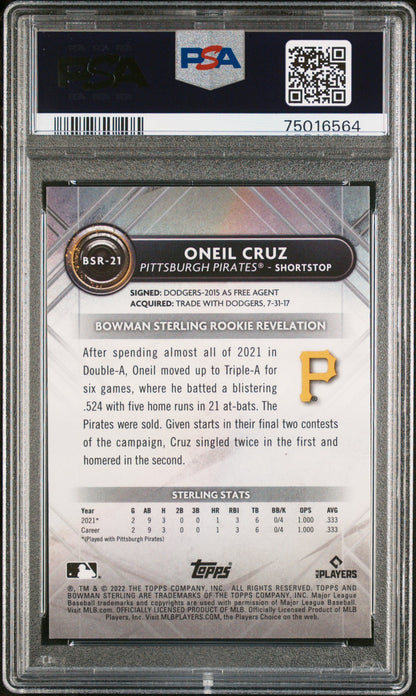 Graded 2022 Topps Bowman Sterling Oneil Cruz #BSR21 Rookie RC Baseball Card PSA 10 Gem Mint