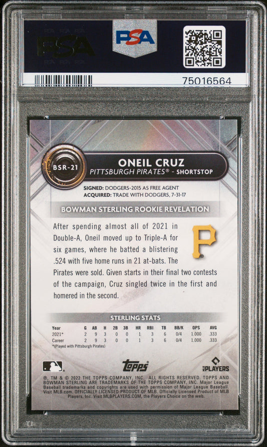 Graded 2022 Topps Bowman Sterling Oneil Cruz #BSR21 Rookie RC Baseball Card PSA 10 Gem Mint