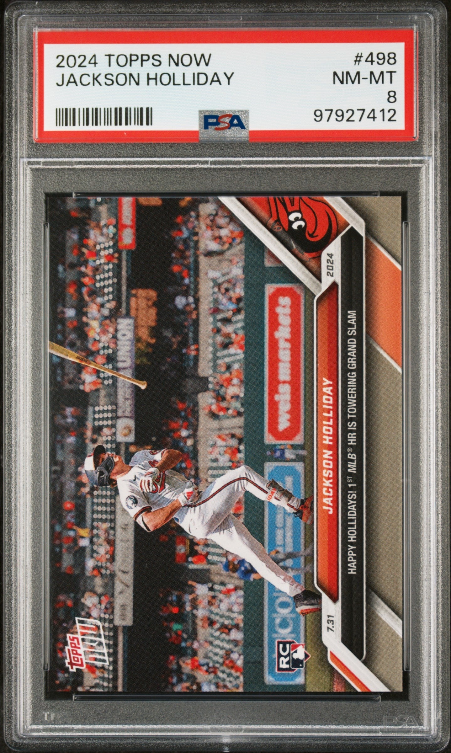 Graded 2024 Topps Now Jackson Holliday #498 1st MLB Home Run Rookie RC Baseball Card PSA 8 Near Mint