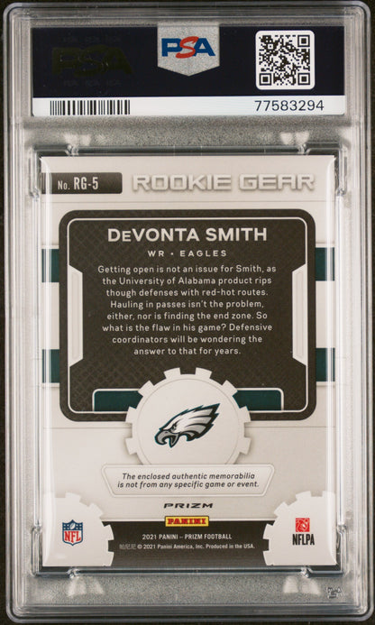 Graded 2021 Panini Prizm DeVonta Smith #RG5 Rookie Gear Relics Rookie RC Football Card PSA 10 Gem Mint