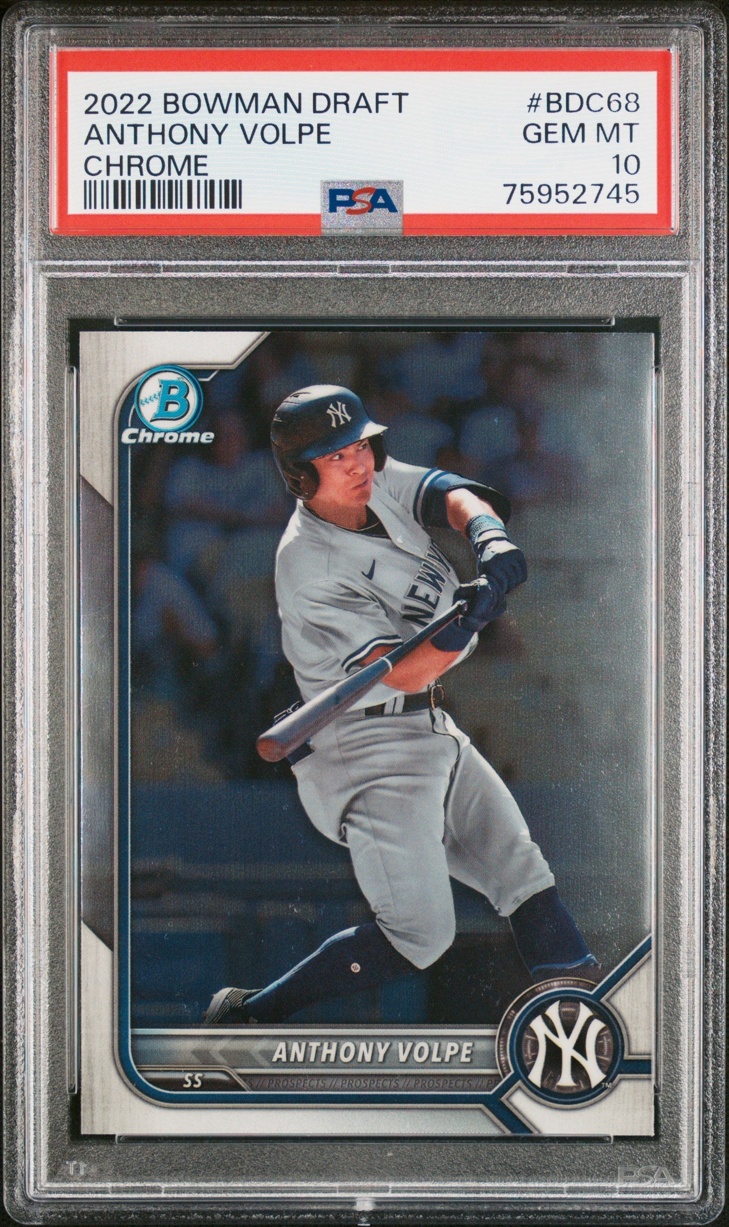 Graded 2022 Topps Bowman Draft Anthony Volpe #BDC68 Chrome Rookie RC Baseball Card PSA 10 Gem Mint