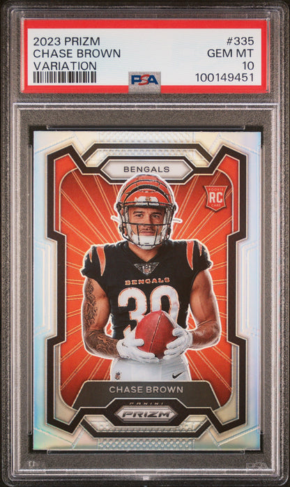 Graded 2023 Panini Prizm Chase Brown #335 Variation Rookie RC Football Card PSA 10 Gem Mint