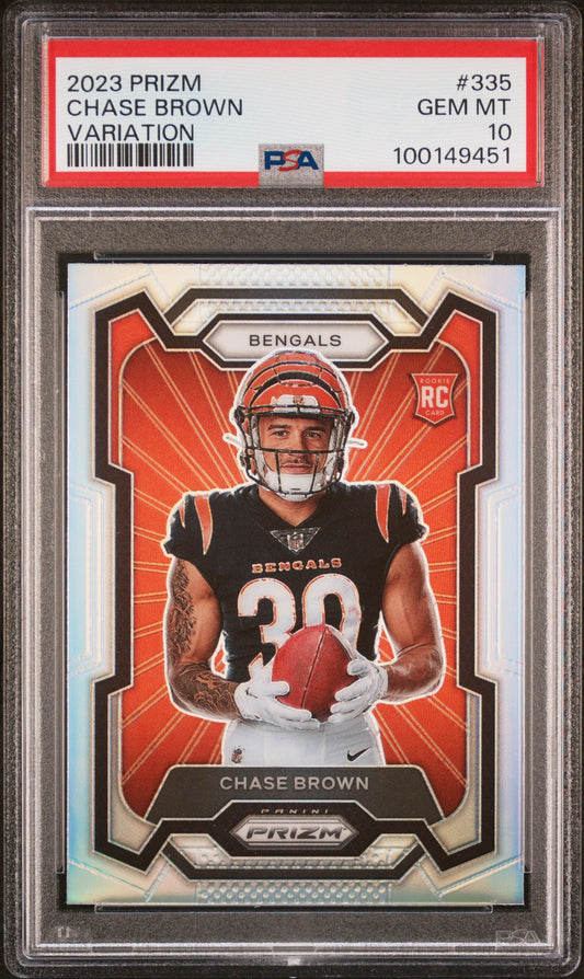 Graded 2023 Panini Prizm Chase Brown #335 Variation Rookie RC Football Card PSA 10 Gem Mint