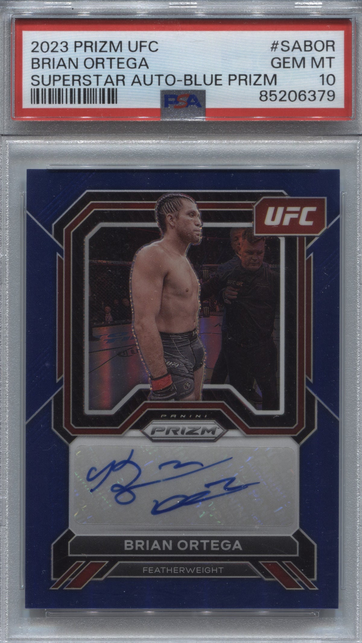 2023 Panini Prizm UFC Brian Ortega Blue Prizm Superstar Auto /49 #SA-BOR PSA 10