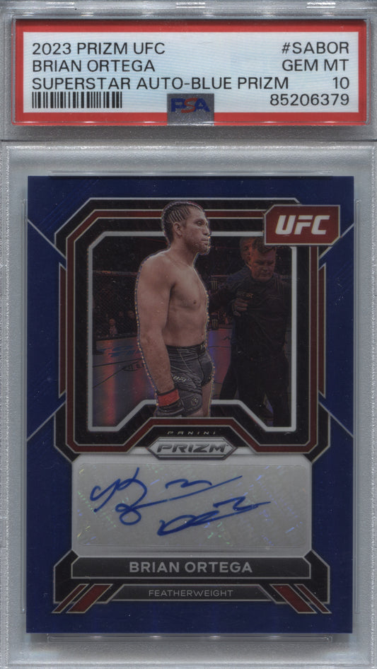 2023 Panini Prizm UFC Brian Ortega Blue Prizm Superstar Auto /49 #SA-BOR PSA 10