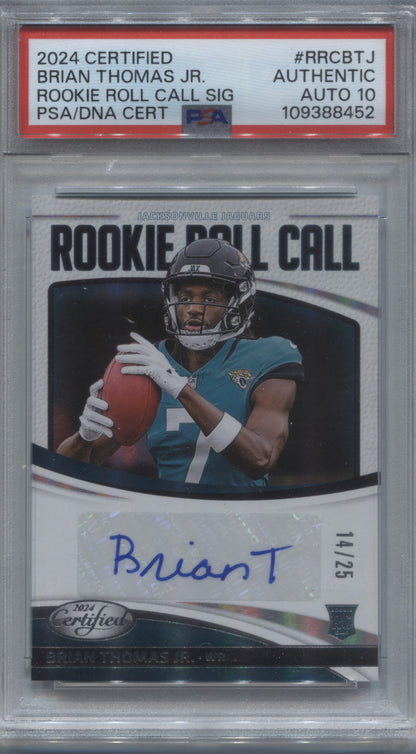 2024 Panini Certified Brian Thomas Jr Gold Mirror Rookie Auto /25 PSA/DNA Auto 10