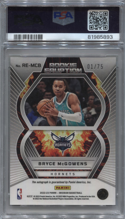 2022-23 Obsidian Bryce McGowens Purple Rookie Auto 01/75 Jersey Match PSA 10