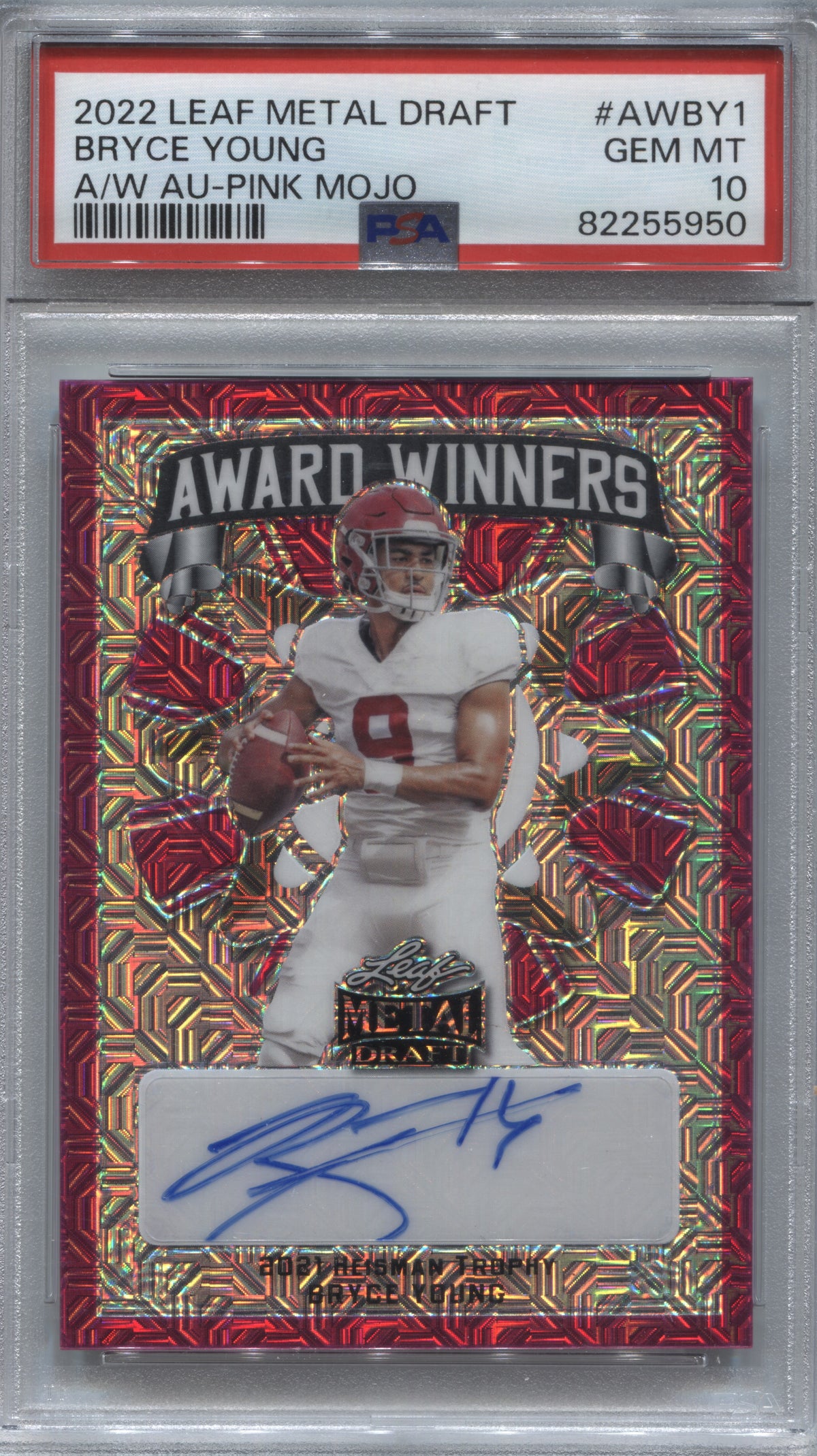 2022 Leaf Metal Draft Bryce Young Award Winners Pink Mojo Auto /7 PSA 10