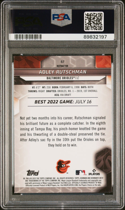 Graded 2023 Topps Bowmans Best Adley Rutschman #57 Refractor Rookie RC Baseball Card PSA 10 Gem Mint