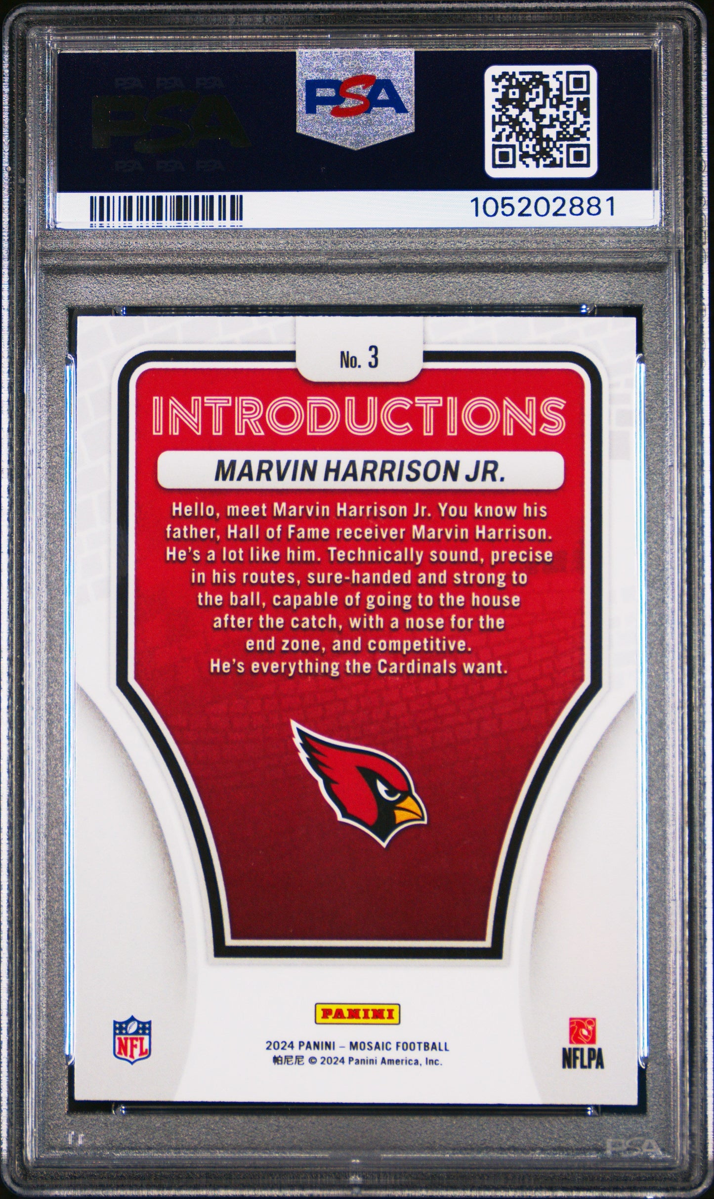Graded 2024 Panini Mosaic Marvin Harrison Jr #3 Introductions Rookie RC Football Card PSA 10 Gem Mint