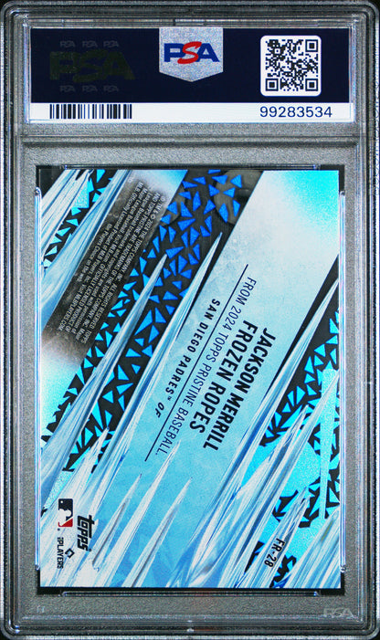 Graded 2024 Topps Pristine Jackson Merrill #FR28 Frozen Ropes Rookie RC Baseball Card PSA 10 Gem Mint