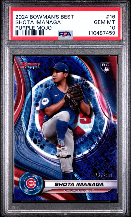 Graded 2024 Topps Bowmans Best Shota Imanaga #16 Purple Mojo /250 Rookie RC Baseball Card PSA 10 Gem Mint