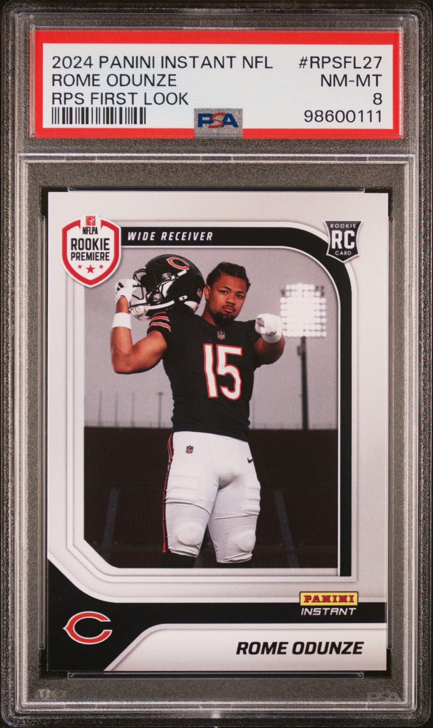 Graded 2024 Panini Instant NFL Rome Odunze #RPSFL27 RPS First Look Rookie RC Football Card PSA 8 Near Mint