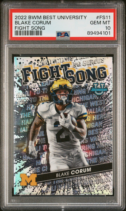 Graded 2022 Topps Bowman Best University Blake Corum #FS11 Fight Song Rookie RC Football Card PSA 10 Gem Mint