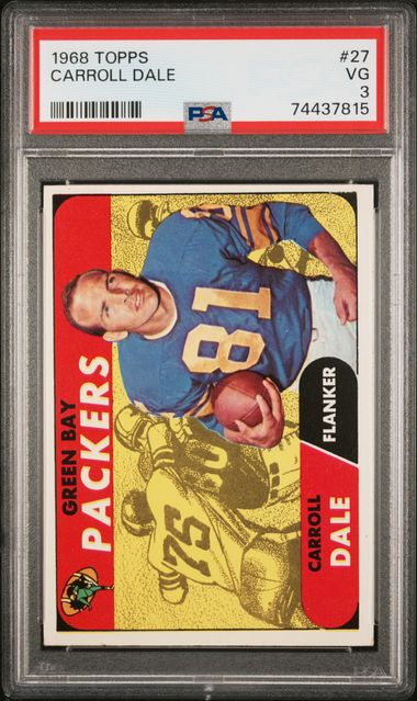 Graded 1968 Topps Carroll Dale #27 Football Card PSA 3 Very Good