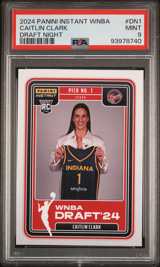 Graded 2024 Panini Instant WNBA Caitlin Clark #DN1 Draft Night Rookie RC Basketball Card PSA 9 Mint