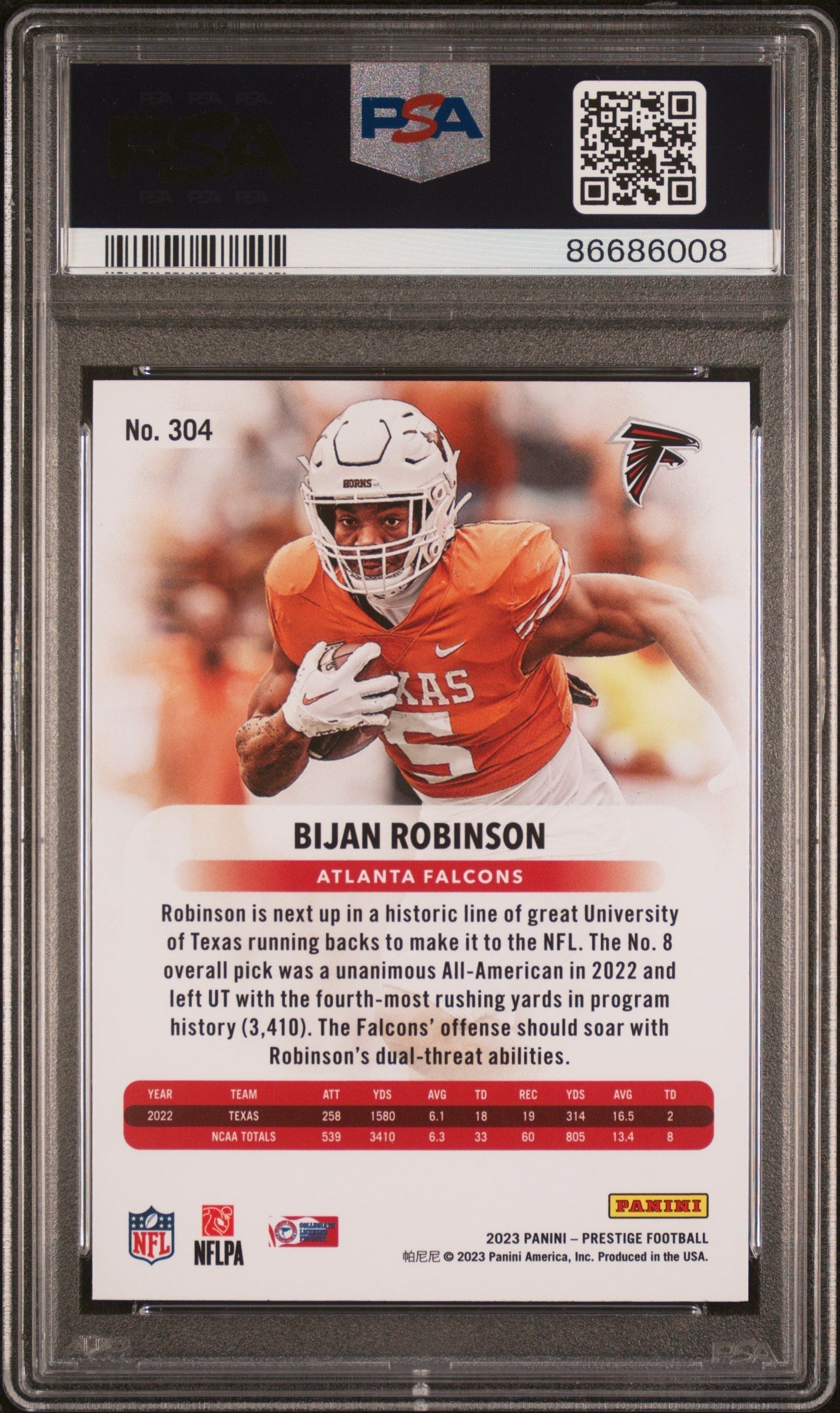 Graded 2023 Panini Prestige Bijan Robinson #304 Rookie RC Football Card PSA 10 Gem Mint