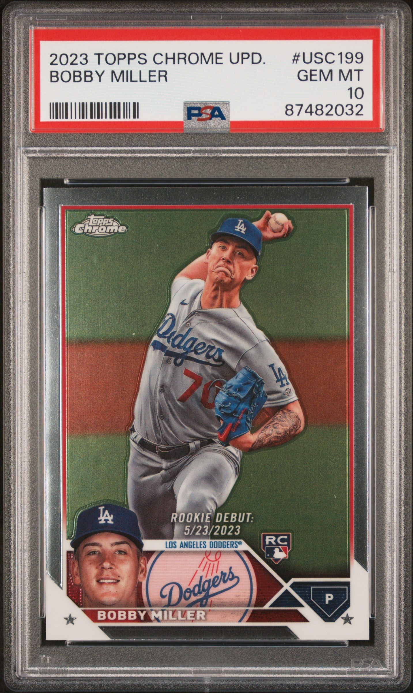 Graded 2023 Topps Chrome Update Bobby Miller #USC199 Rookie RC Baseball Card PSA 10 Gem Mint
