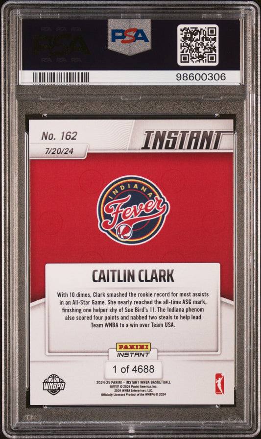 Graded 2024 Panini Instant WNBA Caitlin Clark #162 Rookie RC Basketball Card PSA 9 Mint