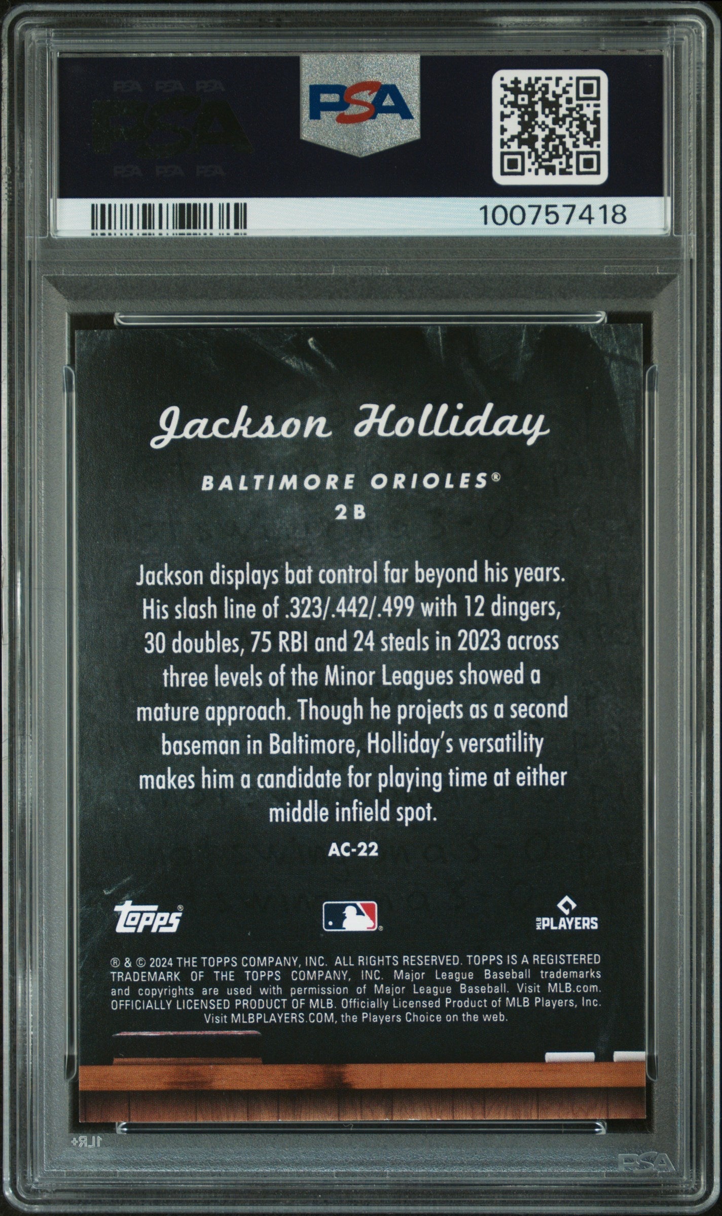 Graded 2024 Topps Update Jackson Holliday #AC22 All Class Rookie RC Baseball Card PSA 10 Gem Mint