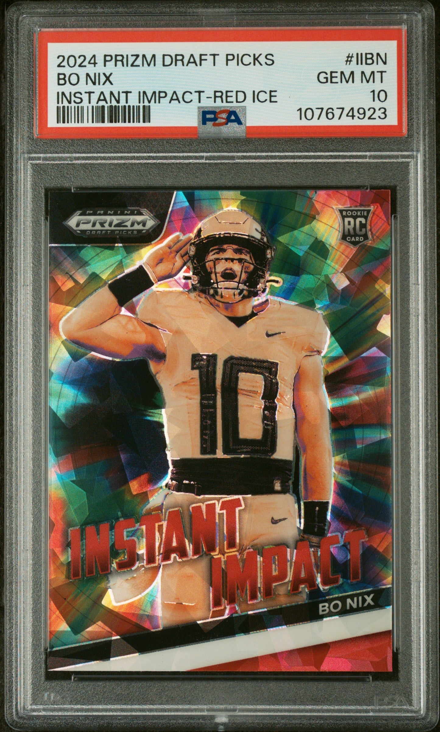 Graded 2024 Panini Prizm Draft Picks Bo Nix #IIBN Instant Impact Red Ice Rookie RC Football Card PSA 10 Gem Mint