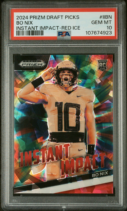 Graded 2024 Panini Prizm Draft Picks Bo Nix #IIBN Instant Impact Red Ice Rookie RC Football Card PSA 10 Gem Mint