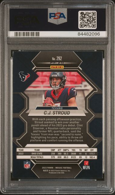 Graded 2023 Panini Mosaic CJ Stroud #292 Green Rookie RC Football Card PSA 9 Mint