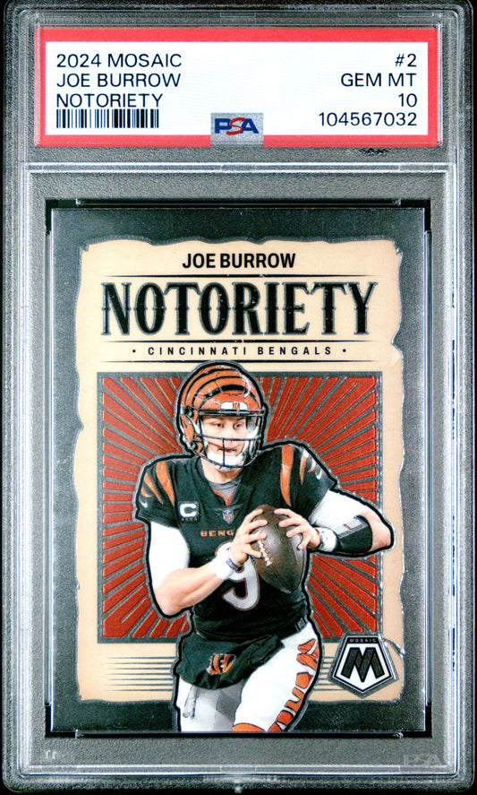 Graded 2024 Panini Mosaic Joe Burrow #2 Notorierty Football Card PSA 10 Gem Mint