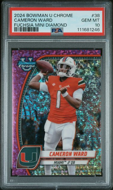 Graded 2024 Bowman U Chrome Cam Ward #38 Fuchsia Mini Diamond /125 Rookie RC Football Card PSA 10 Gem Mint