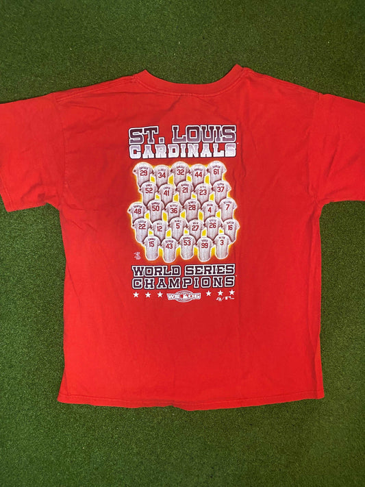 2006 St. Louis Cardinals - World Series Champions - Double Sided - Vintage MLB Tee Shirt (Large) - Gametime Vintage