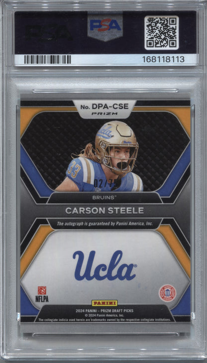 2024 Prizm Draft Picks Carson Steele Blue Ice Rookie Auto /75 PSA 10 UCLA