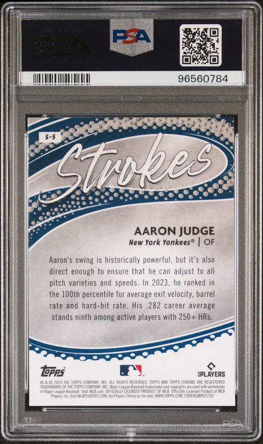 Graded 2024 Topps Chrome Aaron Judge #S5 Strokes Baseball Card PSA 10 Gem Mint