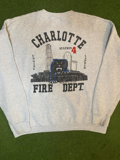 90s Carolina Panthers - Charlotte FD Protector of the Lair - Vintage NFL Sweatshirt (2XL)