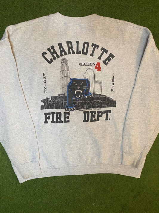 90s Carolina Panthers - Charlotte FD Protector of the Lair - Vintage NFL Sweatshirt (2XL) Gametime Vintage