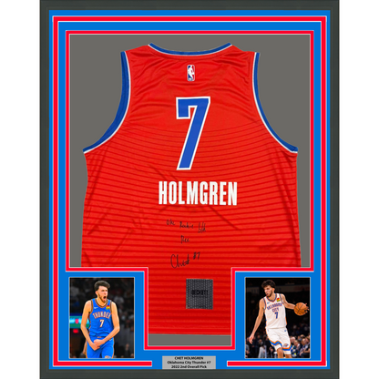 Framed Autographed/Signed Chet Holmgren "OKC Rookie Blk Rec" 35x39 Oklahoma City Thunder Orange Basketball Jersey Beckett BAS COA