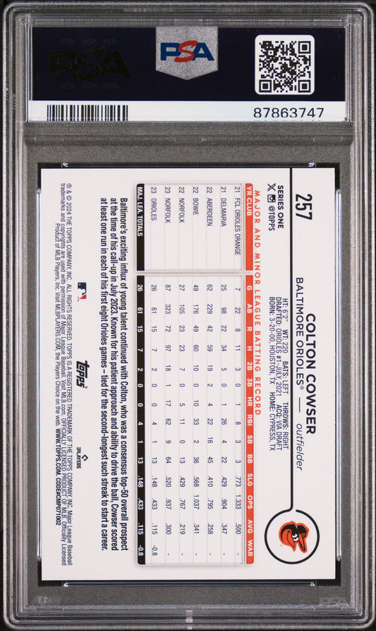 Graded 2024 Topps Colton Cowser #257 Rookie RC Baseball Card PSA 10 Gem Mint