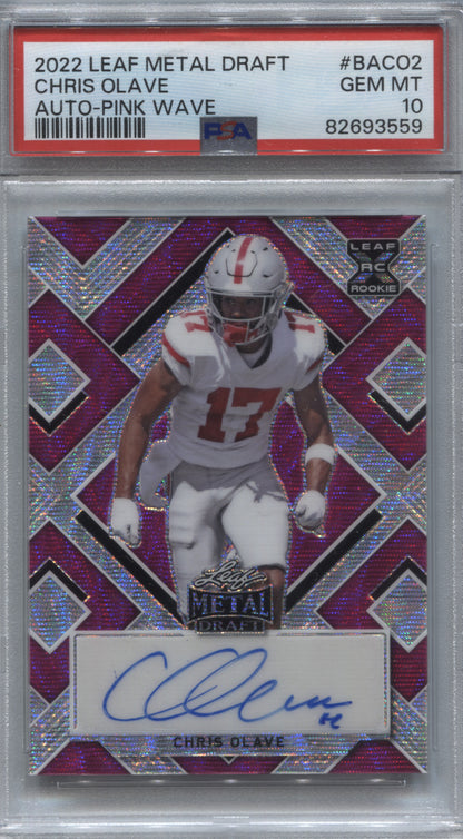 2022 Leaf Metal Draft Chris Olave Pink Wave Rookie Auto /15 #BA-CO2 PSA 10